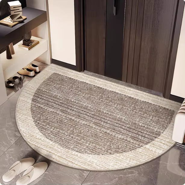 Tapis semi-circulaire à bordure tissée, ton neutre, antidérapant, tapis d'accueil intérieur/extérieu
