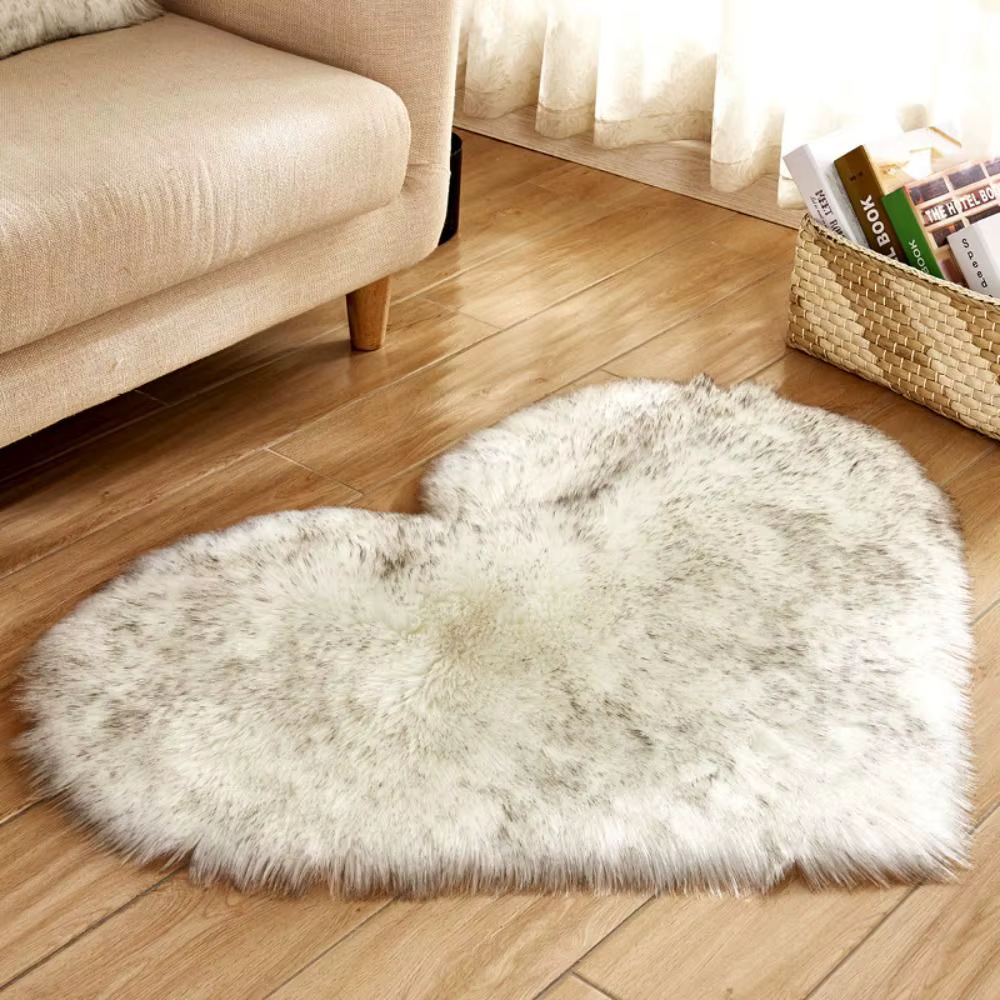 Tapis Shaggy en forme de cœur en fausse laine lavable, tapis décoratifs, tapis de sol, chaise, canap