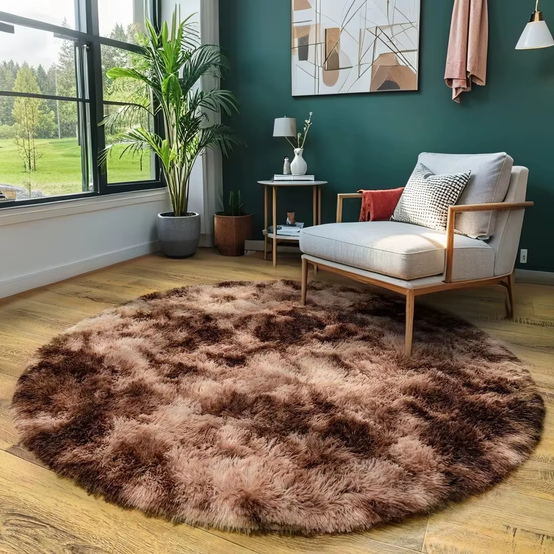 Tapis rond tie-dye moelleux et doux pour chambre d'enfant, tapis de sol pour salon, tapis à carreaux