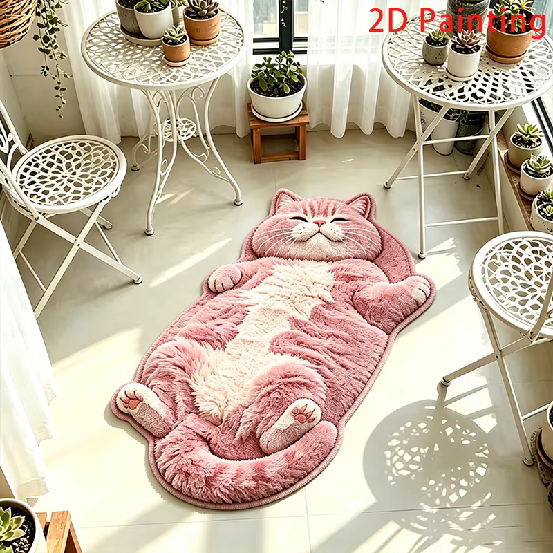 Tapis à motif de chat rose mignon et ludique, décoration créative et amusante pour la maison, tapis 