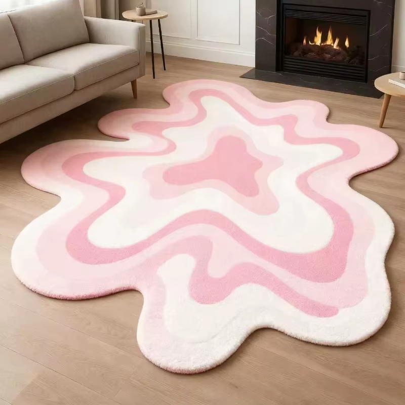 Tapis en peluche texturé abstrait VIKAMA Dopamine, forme irrégulière, doux, pour salon, chambre à co
