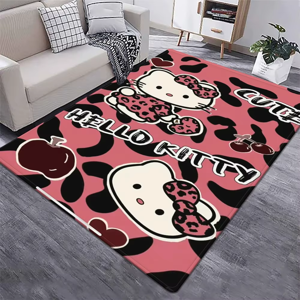 Tapis imprimé léopard Hello Kitty, tapis de sol doux antidérapant, mignon Kawaii Y2K, pour chambre à