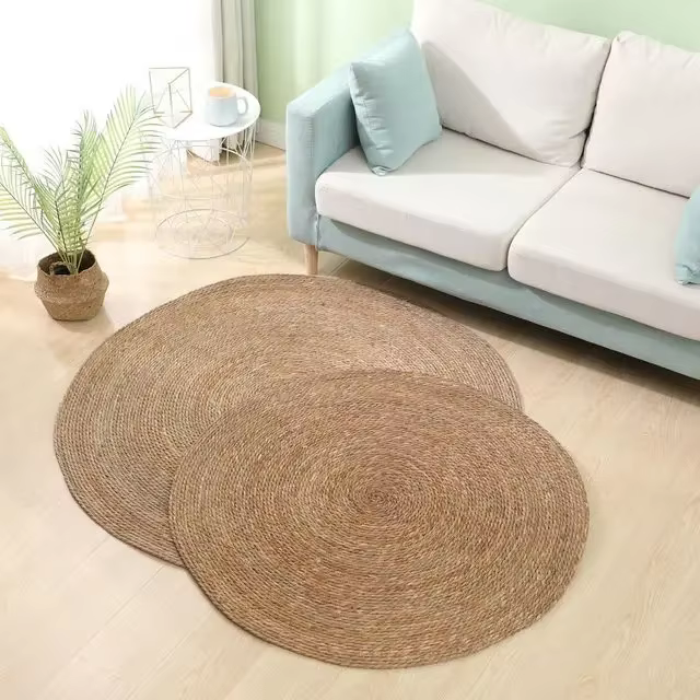 Tapis de rotin tissé à la main Rond Paille Jute Tapis Hôtel Jardin Style Salon Table Basse Eau Herbe