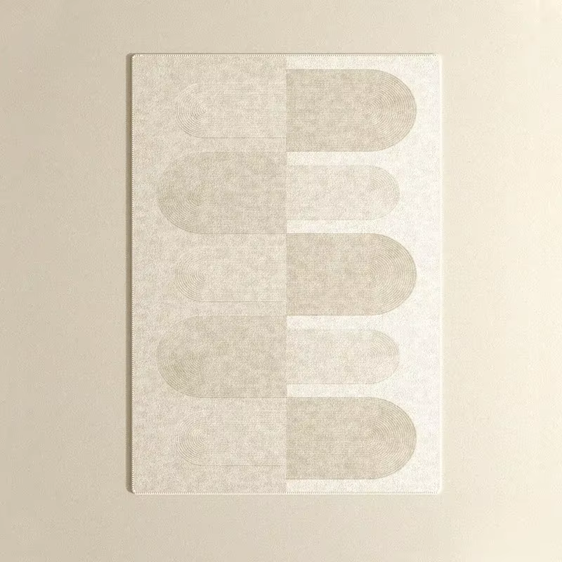 Tapis de grande surface beige à motif géométrique, lignes de tapis de chambre à coucher, décoration