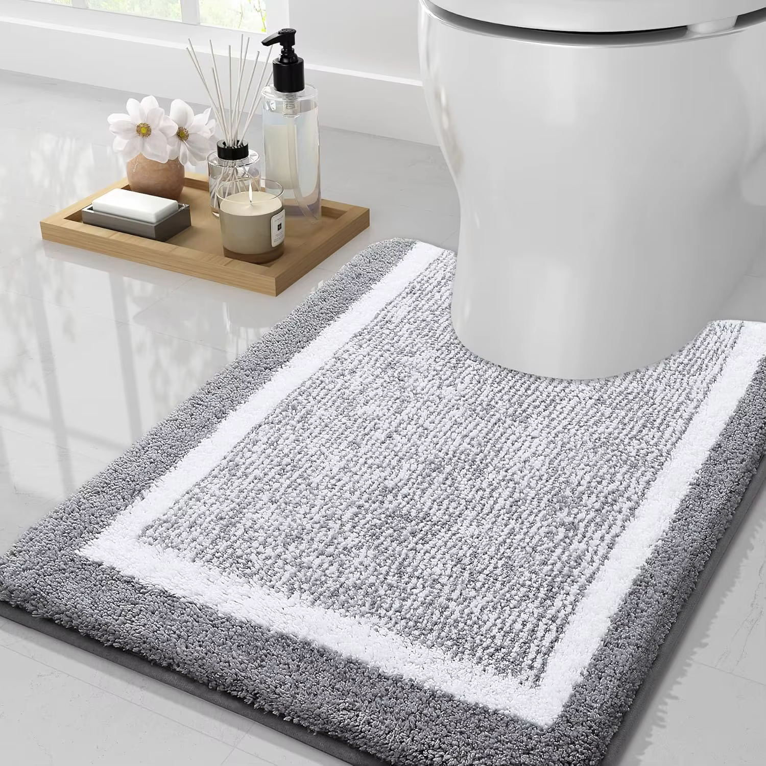 Tapis de salle de bain en microfibre moelleuse 50x60cm, tapis de bain en forme de U, super absorbant