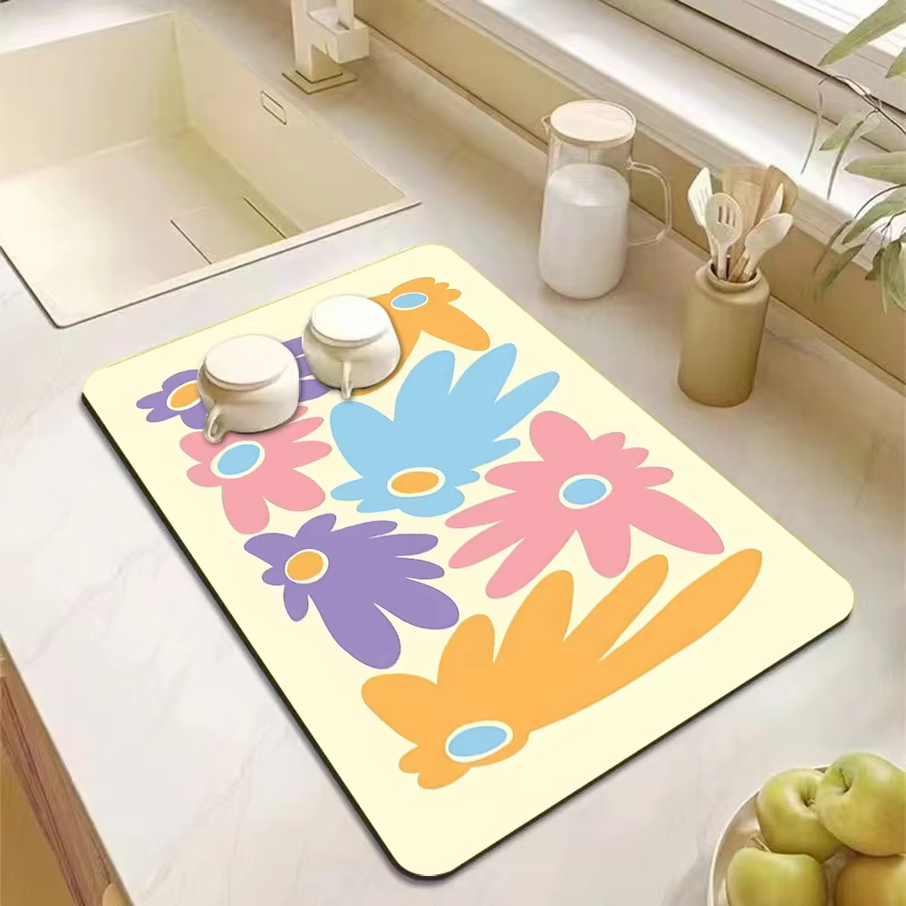 Tapis multifonctionnel de cuisine VIKAMA, tapis absorbant pour le séchage et le drainage de la vaiss