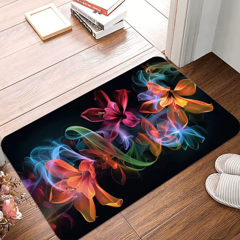 Petit tapis antidérapant imprimé de belles fleurs, imperméable, facile à nettoyer, pour usage intéri