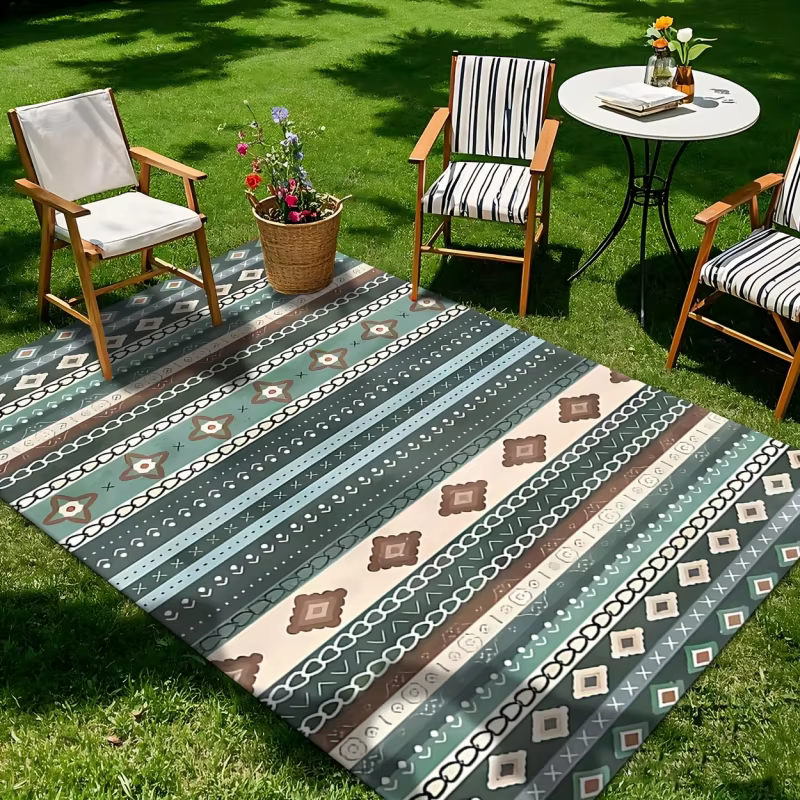 VIKAMA Tapis d'extérieur géométrique style bohème, imperméable et antidérapant, pour terrasse, balco