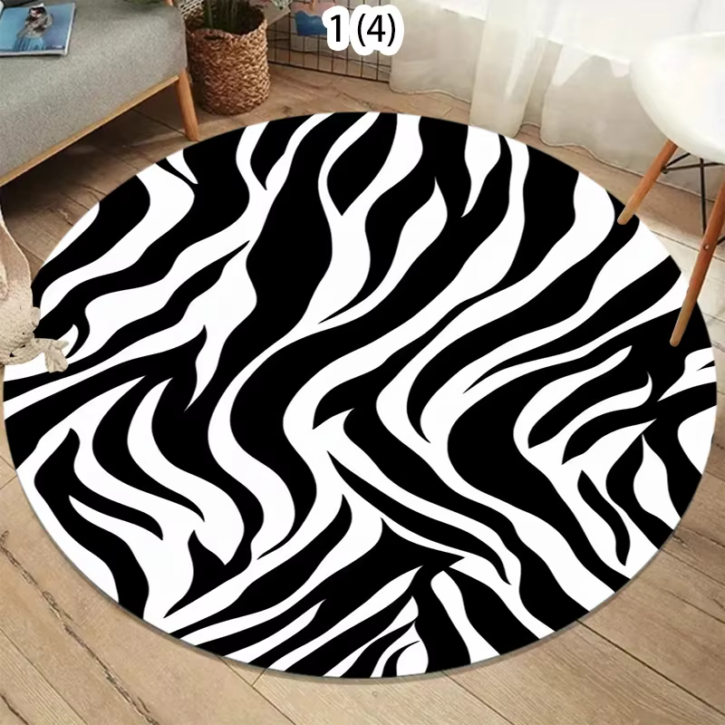 Tapis rond classique imprimé zèbre noir et blanc, tapis de sol antidérapant à rayures modernes pour