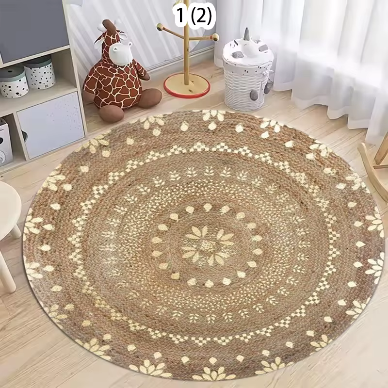 Tapis rond Mandala, tapis de sol antidérapant fait main style bohème, tapis décoratif pour salon et