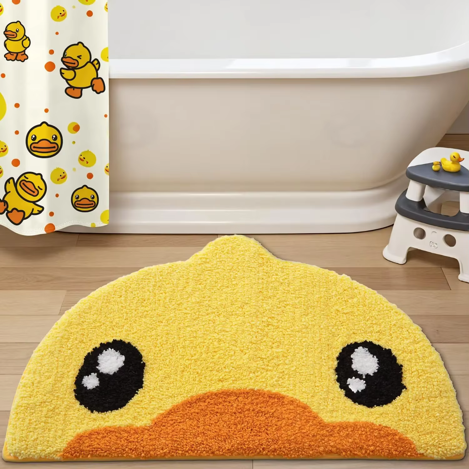 VIKAMA Adorable tapis semi-circulaire en forme de petit canard jaune, pour salle de bain, couloir, c
