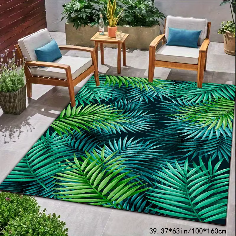 Tapis d'extérieur VIKAMA en feuilles de palmier tropicales, imperméable, antidérapant, grand tapis d