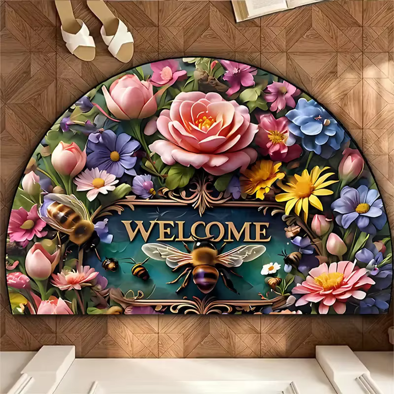 VIKAMA – tapis Semi-circulaire en flanelle florale, doux et antidérapant, pour cuisine, intérieur et