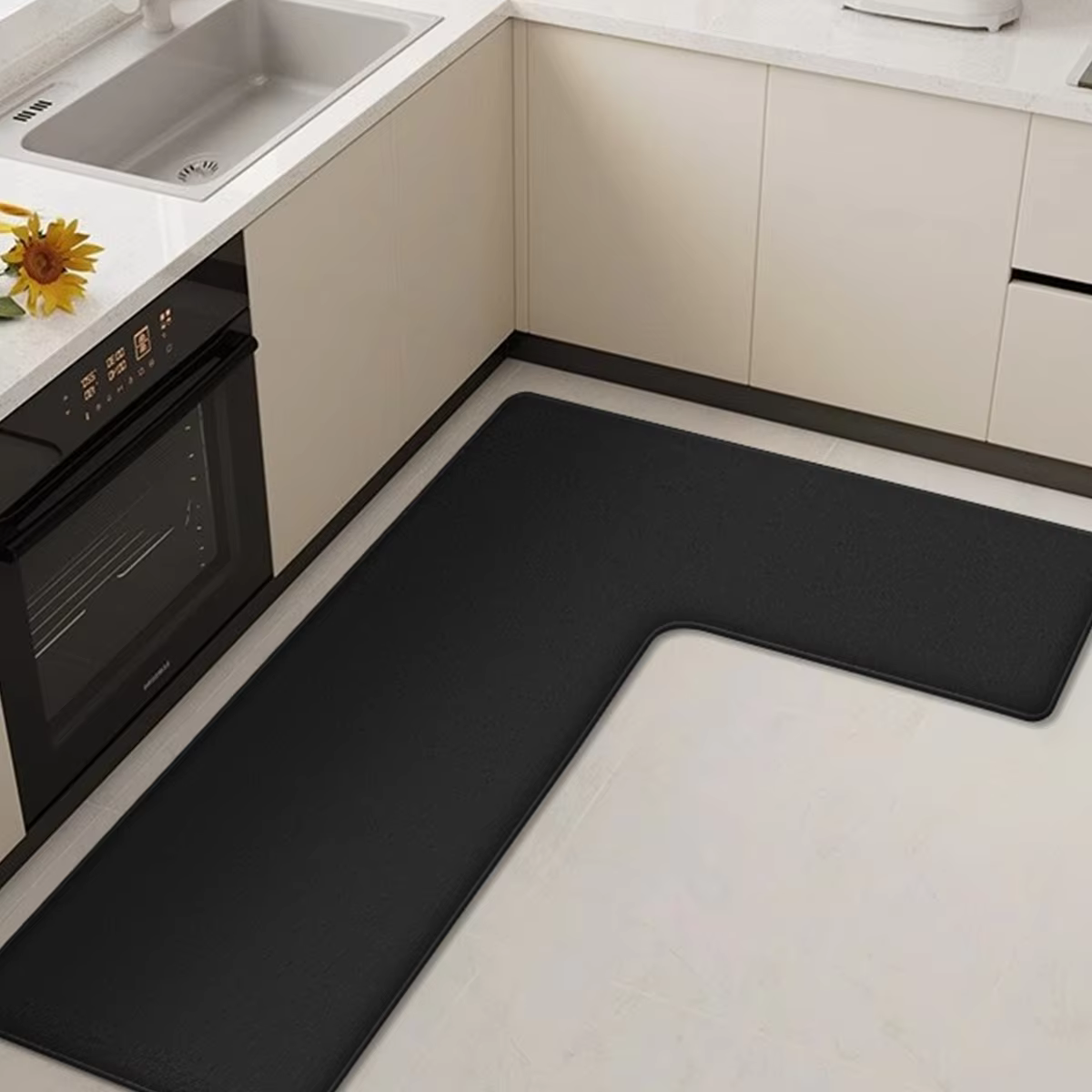 Tapis de sol absorbant épais en forme de L pour cuisine, en flanelle, antidérapant, anti-chute, rési
