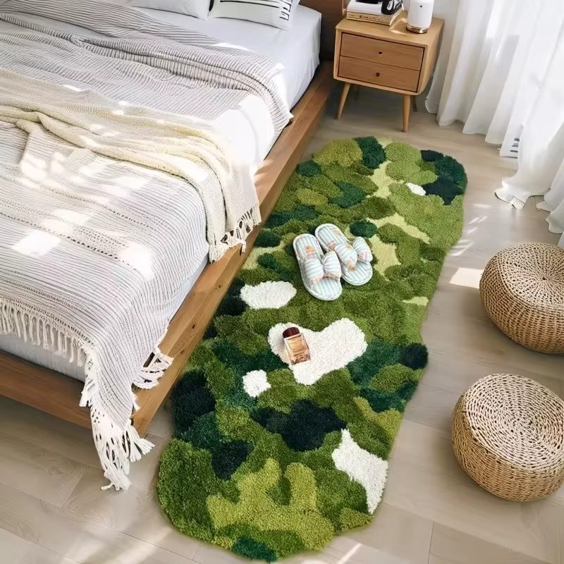 Tapis en peluche touffeté effet mousse pour chambre et salon, tapis de sol antidérapant vert forêt,