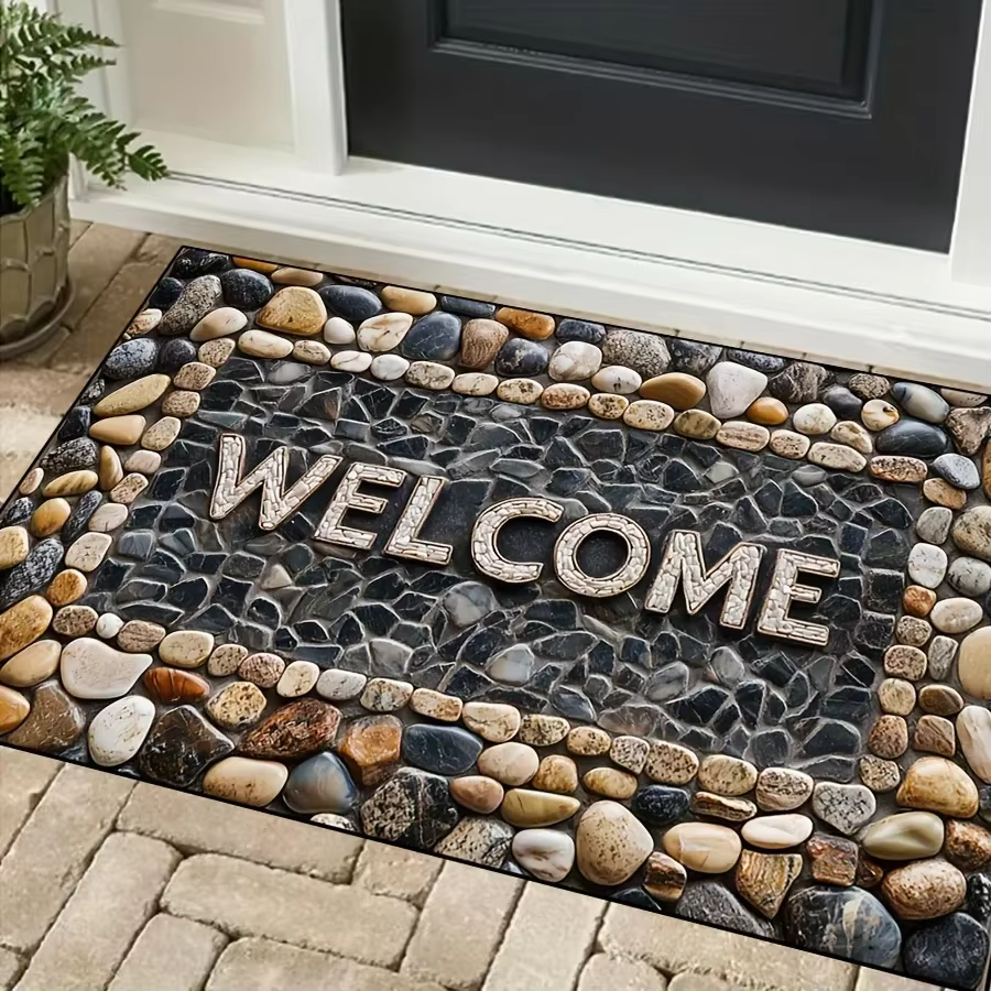 Tapis de porte de bienvenue à motif de galets, tapis de Style naturel, antidérapant, absorbant, pour