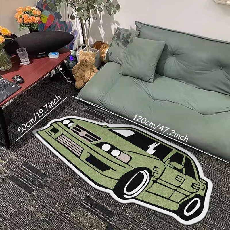 VIKAMA Décoration de chambre pour garçon : forme de tapis, coussin de sol, passionné de voiture, cad