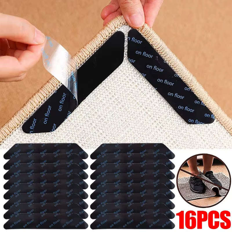 Autocollant antidérapant pour tapis, 16/8 pièces, réutilisable, lavable, Anti-bouclage, Patch fixe, 