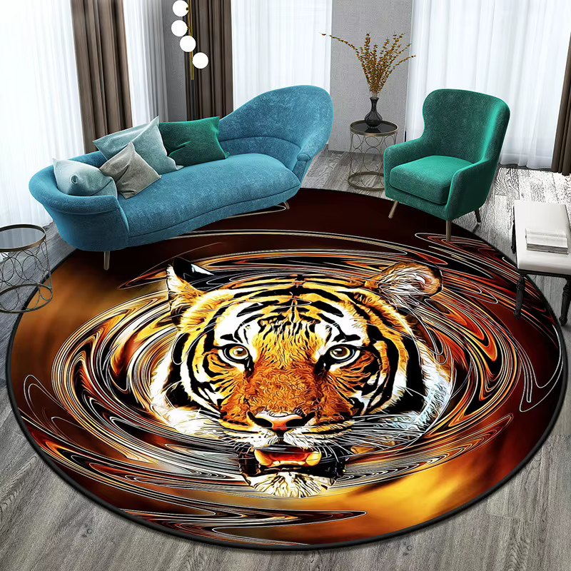 Tapis rond tigre virus pour la décoration de la maison, tapis de salon, zone lea, polymères de prièr