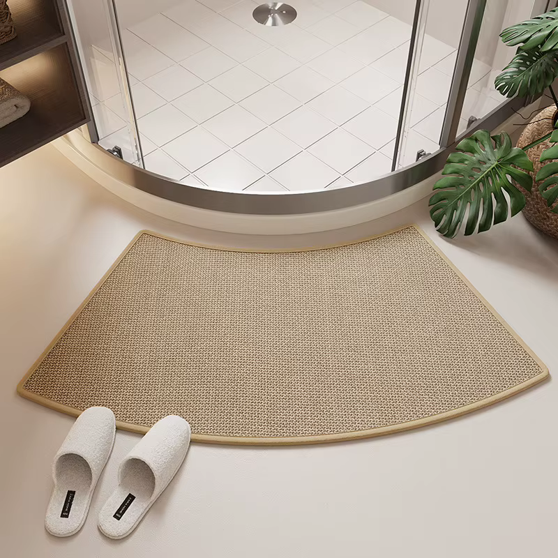 Tapis de bain incurvé en lin avec support en caoutchouc, tapis de salle de bain antidérapant à absor