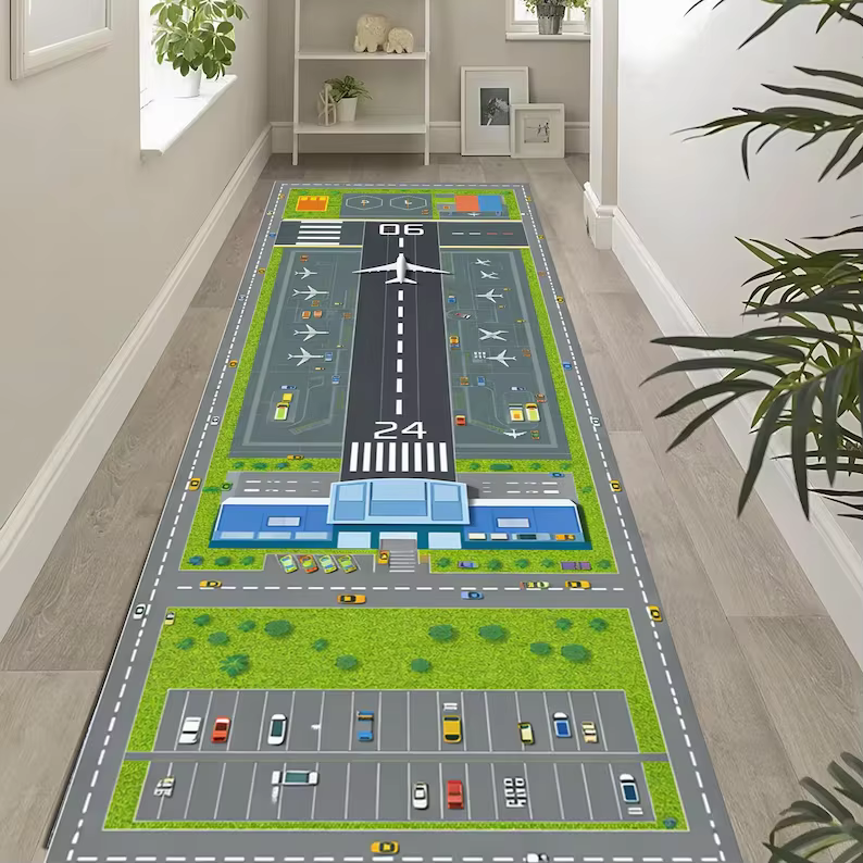 Tapis de sol aéroportuaire, tapis d'aviation, design carte de terminal, pour salle de jeux d'enfants