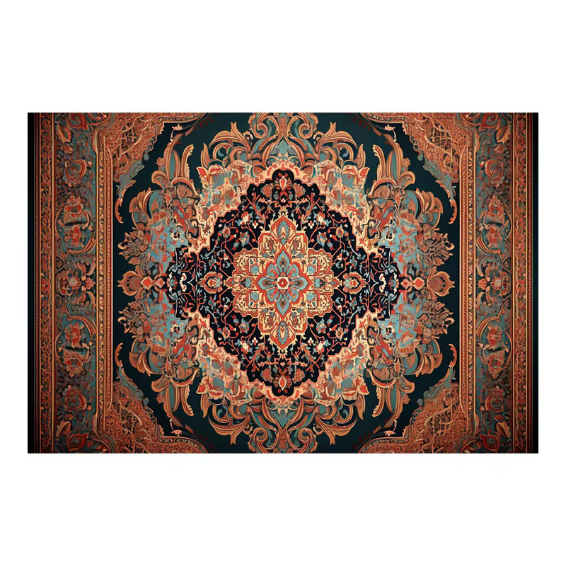 Tapis de sol vintage rouge oriental persan à motifs médaillon, antidérapant, lavable, doux, grand fo