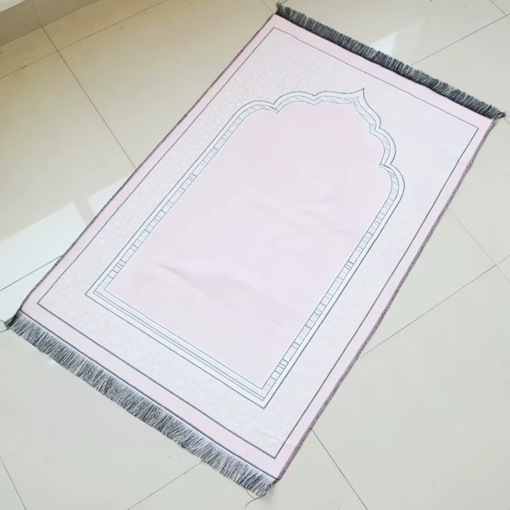 Nouveau tapis de prière pliable lavable antidérapant islamique rectangulaire avec pompon, tapis de s
