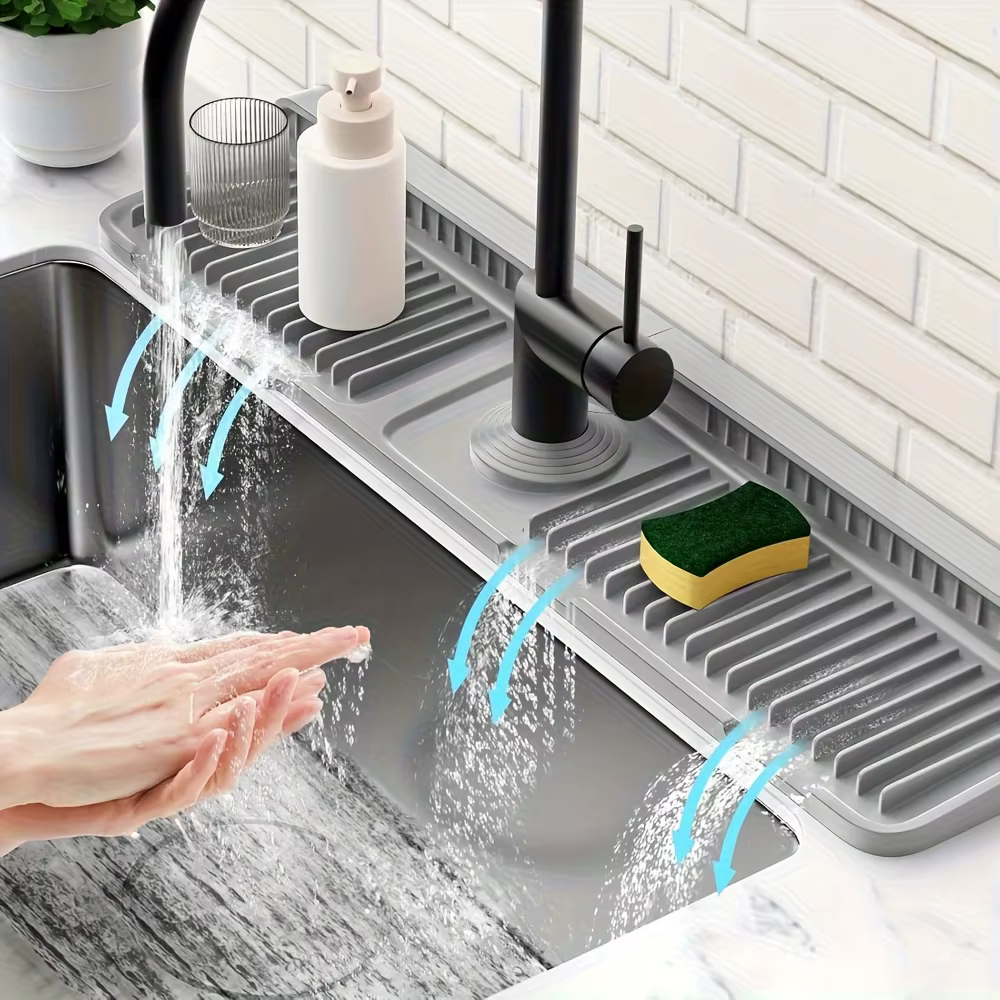 Évier de cuisine anti-éclaboussures avec 7 °   Conception de pente |   Tapis de robinet à vidange ra