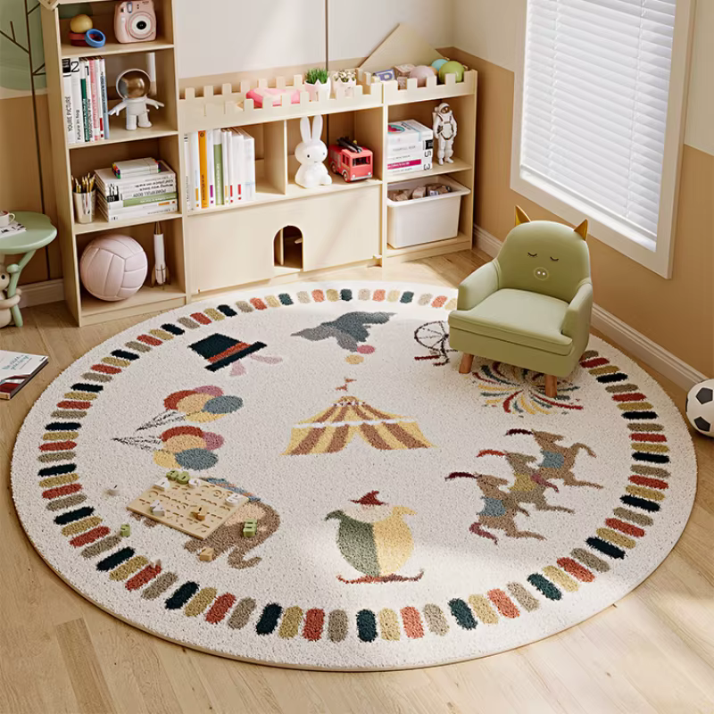Tapis Épais Rond en Peluche pour Chambre d'Enfant, Zone de Lecture, Salon, Bureau, Hiver