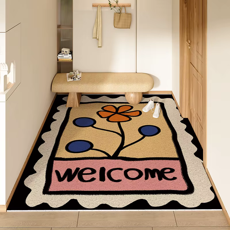 Tapis d'entrée bohème, Design à bords ondulés, motif Floral tournesol, tapis de bienvenue pour coulo
