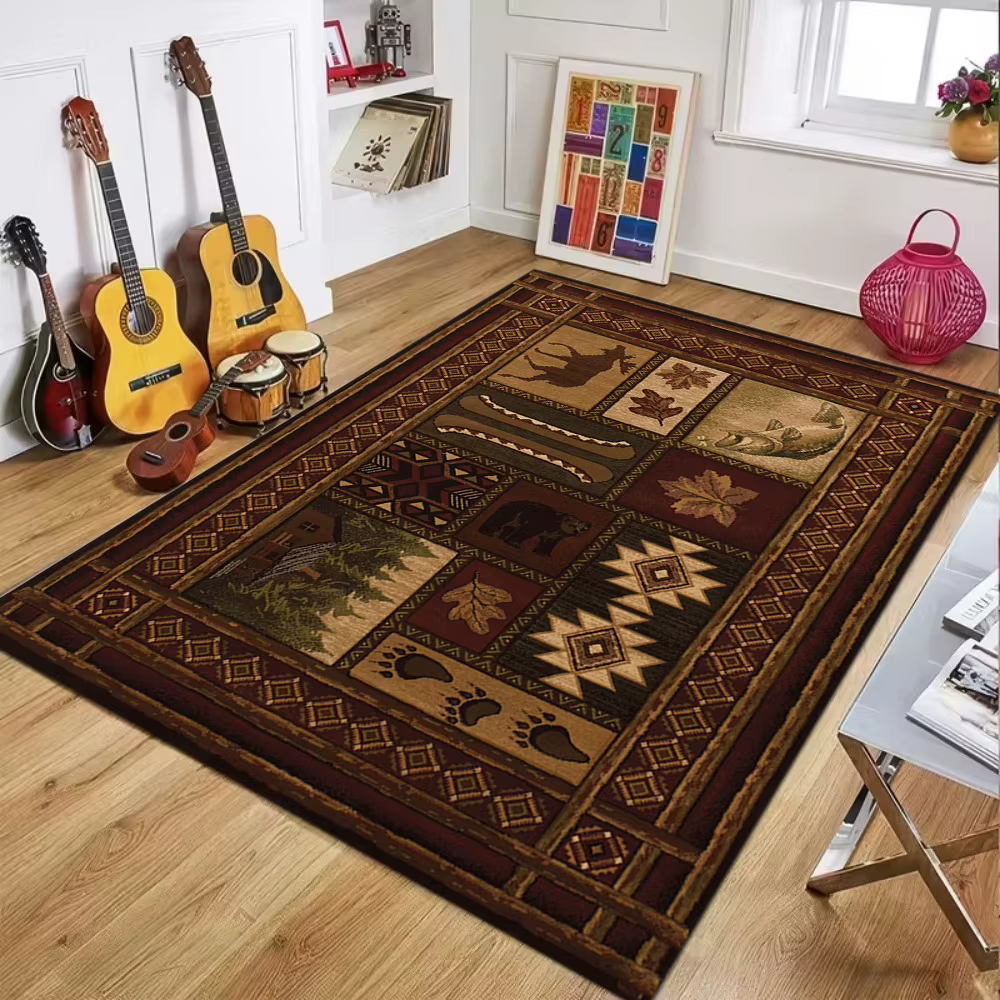 Tapis bohème ethnique à motifs d'animaux, doux et antidérapant, pour salon, chambre à coucher, décor
