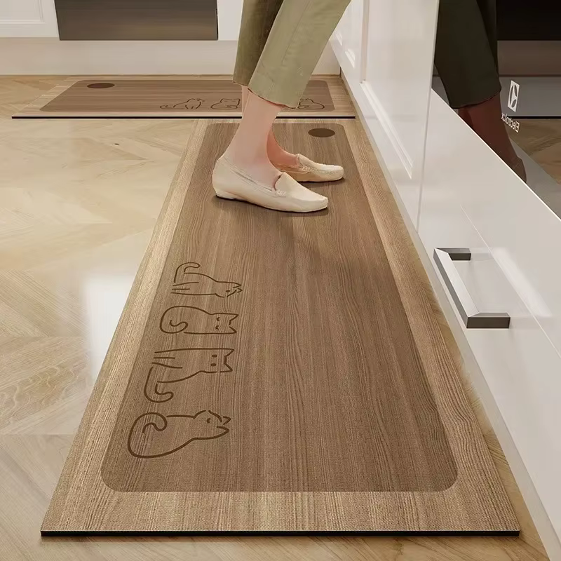 Tapis De sol De cuisine imperméable et antidérapant, en vinyle, en Pvc, en cuir, dessin animé, Grain