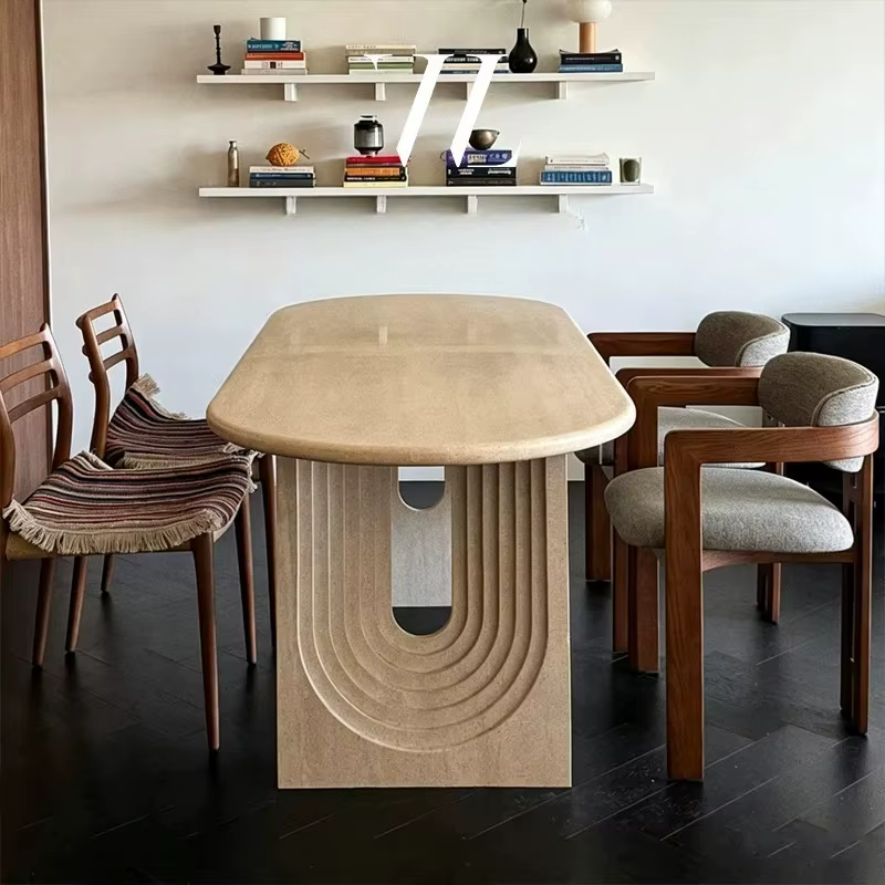 Tables à manger modernes en marbre, tables de salle à manger ovales de luxe pour l'extérieur, meuble