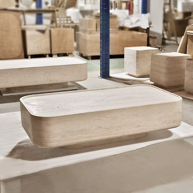 Table basse d'appoint en marbre travertin de luxe moderne, pierre naturelle OEM, conçue pour le cana