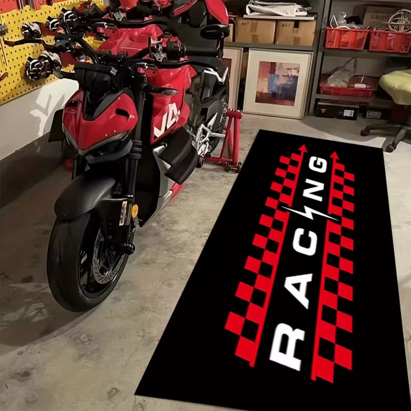 Paillasson drapeau à carreaux de course, tapis d'entrée antidérapant à motif carré rouge noir pour G