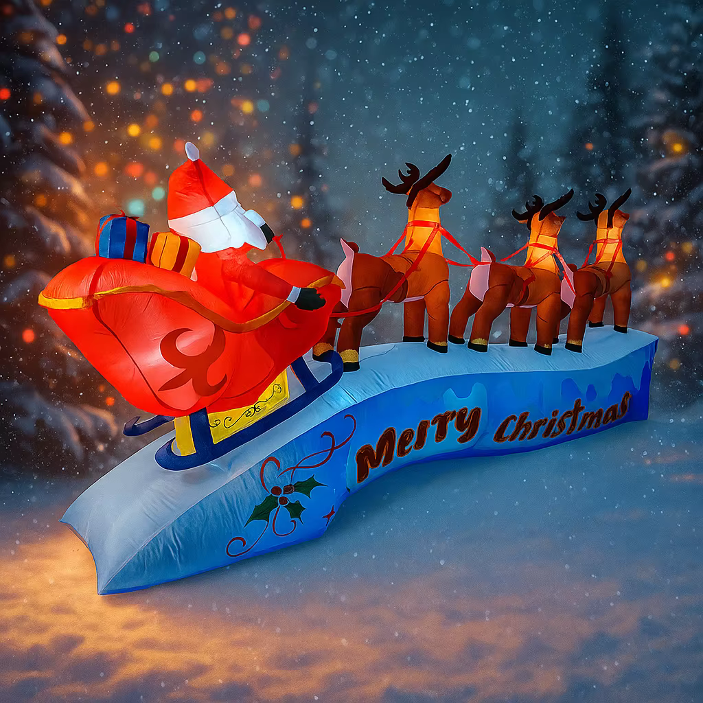 Traîneau de renne du père noël, 11.8 pieds, décorations de noël gonflables, lumières d'ornements de 