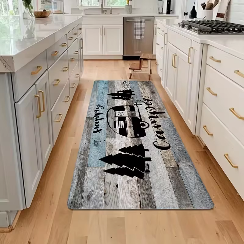Nouvelle Arrivée Tapis de Couloir Imprimé Camping Style Ferme Rustique Antidérapant Doux pour Cuisin