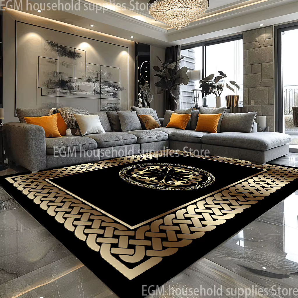 Grands tapis de luxe de Style européen pour salon, noir et or, pour canapé, antidérapant, facile à n