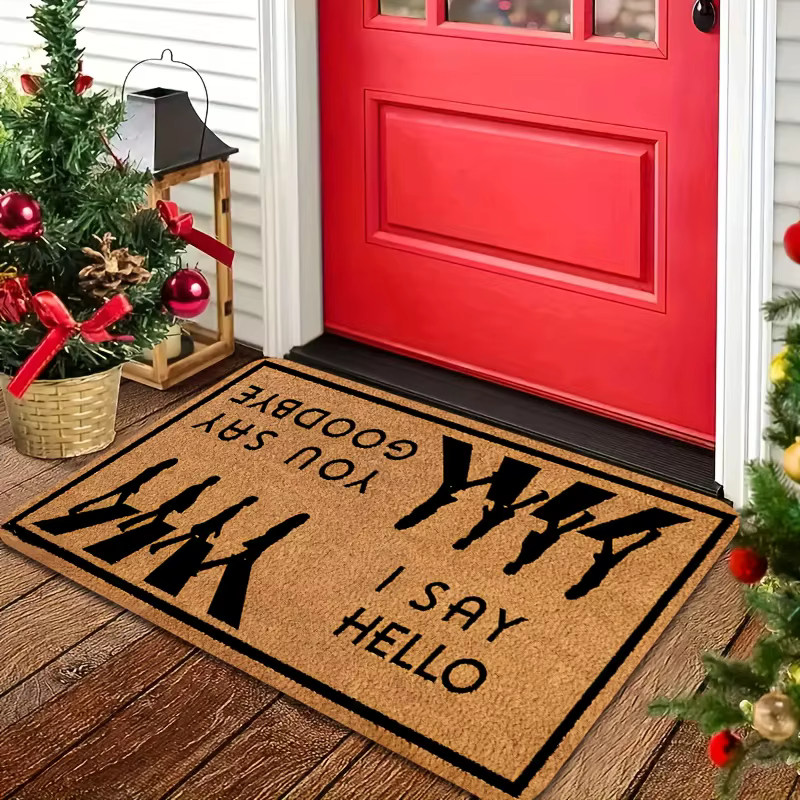 1 tapis de porte de bienvenue avec dossier antidérapant – Design "I Say Hello, You Say Goodbye", tap