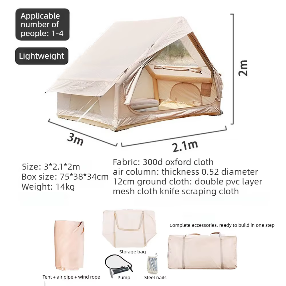 12 ㎡   Grande tente de camping gonflable pour 4 à 8 personnes avec fenêtres, portable, imperméable, 