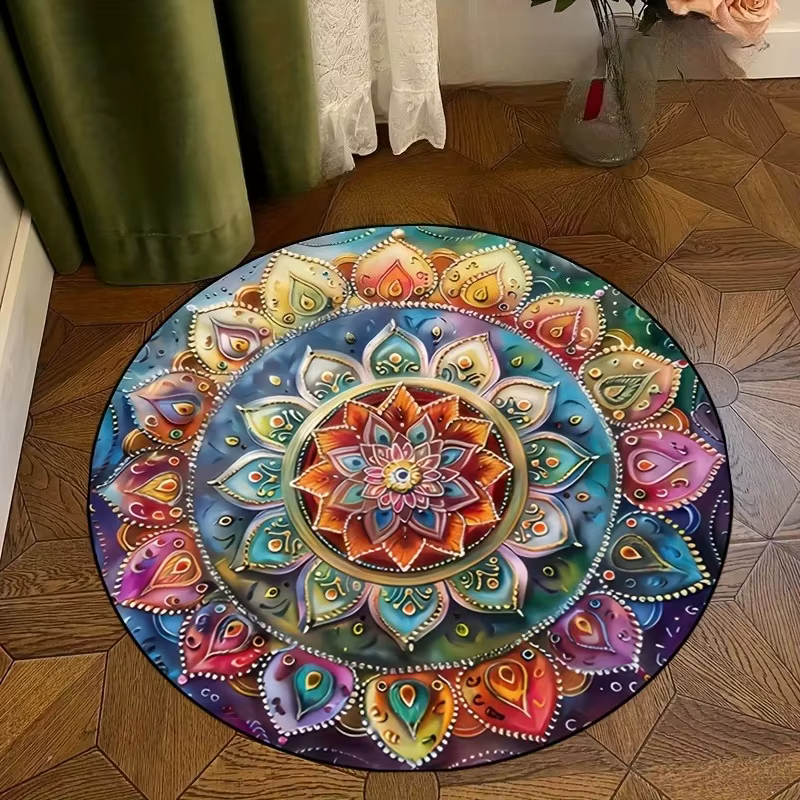 Tapis rond Mandala, tapis de sol géométrique, tapis circulaire Art Déco, tapis traditionnel antidéra