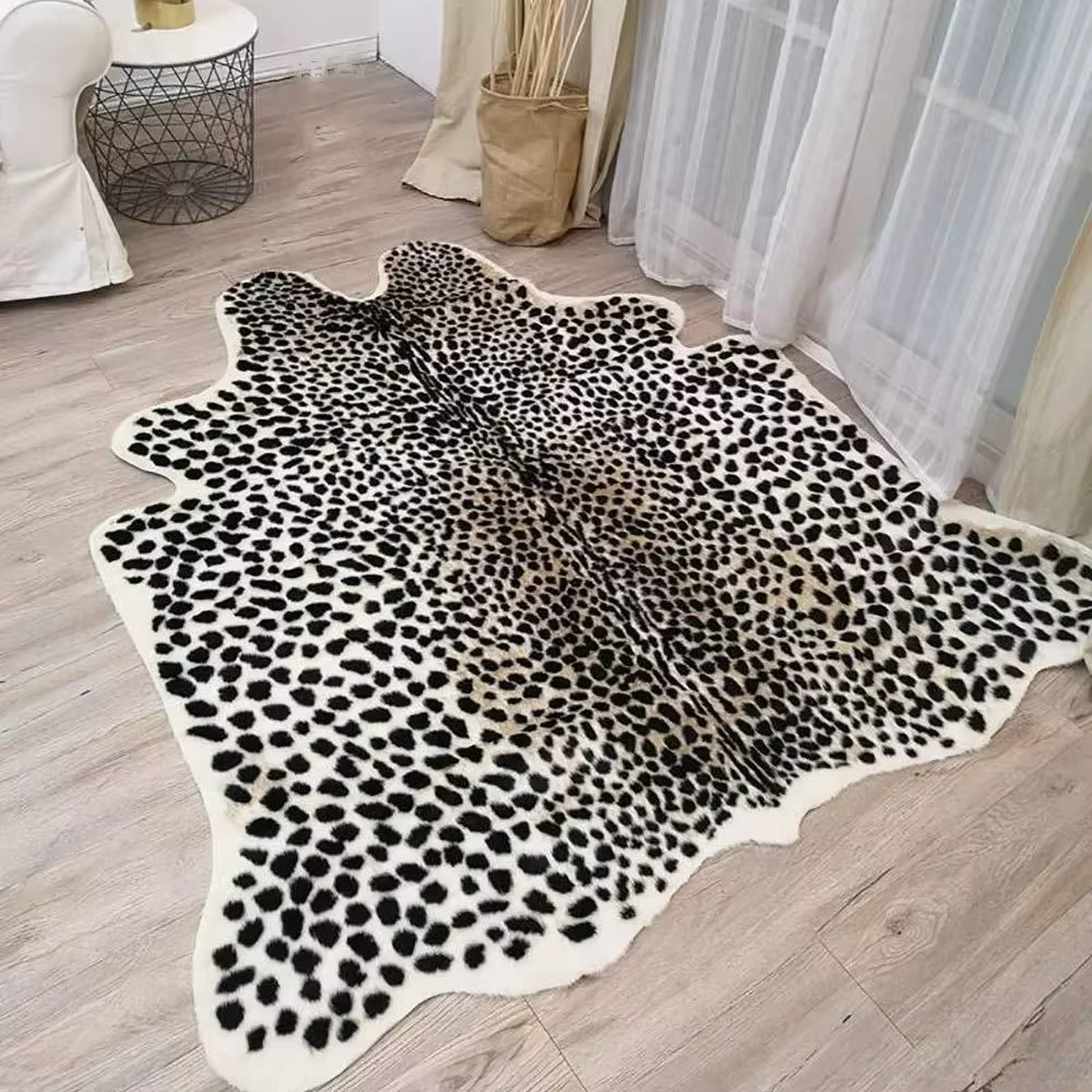 VIKAMA – tapis vintage à imprimé léopard, design en fausse peau d'animal, tapis en peluche pour salo