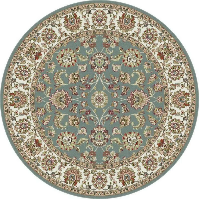 Tapis rond Paisley Heritage : Teal Crème, motif persan traditionnel, antidérapant, pour salle de pri