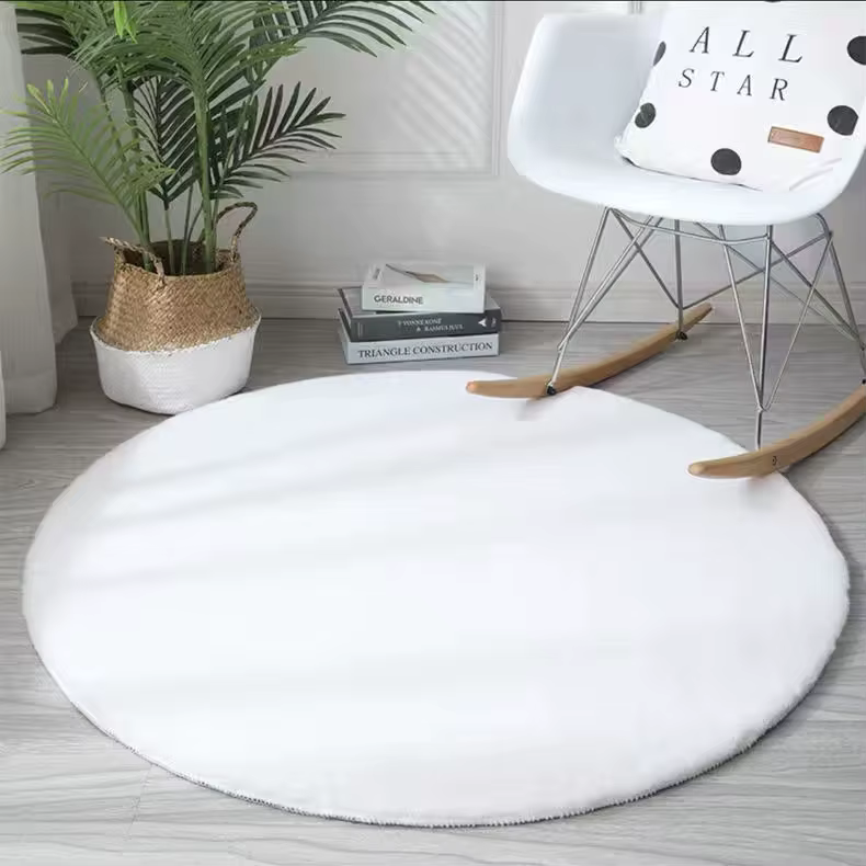 Tapis rond en fausse fourrure de lapin pour chambre à coucher, doux, en peluche, blanc, Shaggy Foot,