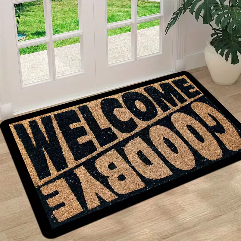 WELCOME GOODBYE – tapis de bienvenue amusant, avec lettrage noir audacieux et Texture semblable à du