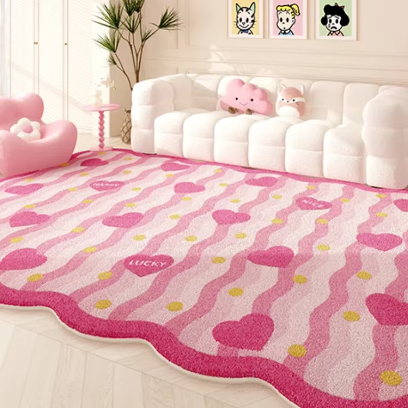 Dopamine-Tapis en peluche rose de forme irrégulière, style girly, décor de chambre à coucher, moquet