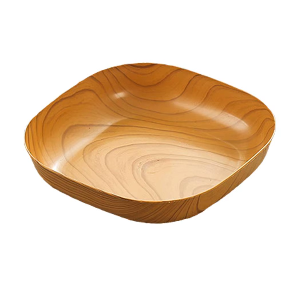 Assiette carrée en plastique Imitation Grain de bois de cuisine, plat de thé de l'après-midi japonai