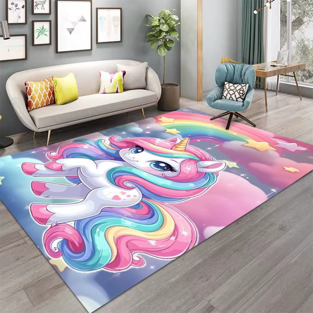 Tapis licorne arc-en-ciel de dessin animé pour filles, tapis de chevet pour chambre à coucher, décor