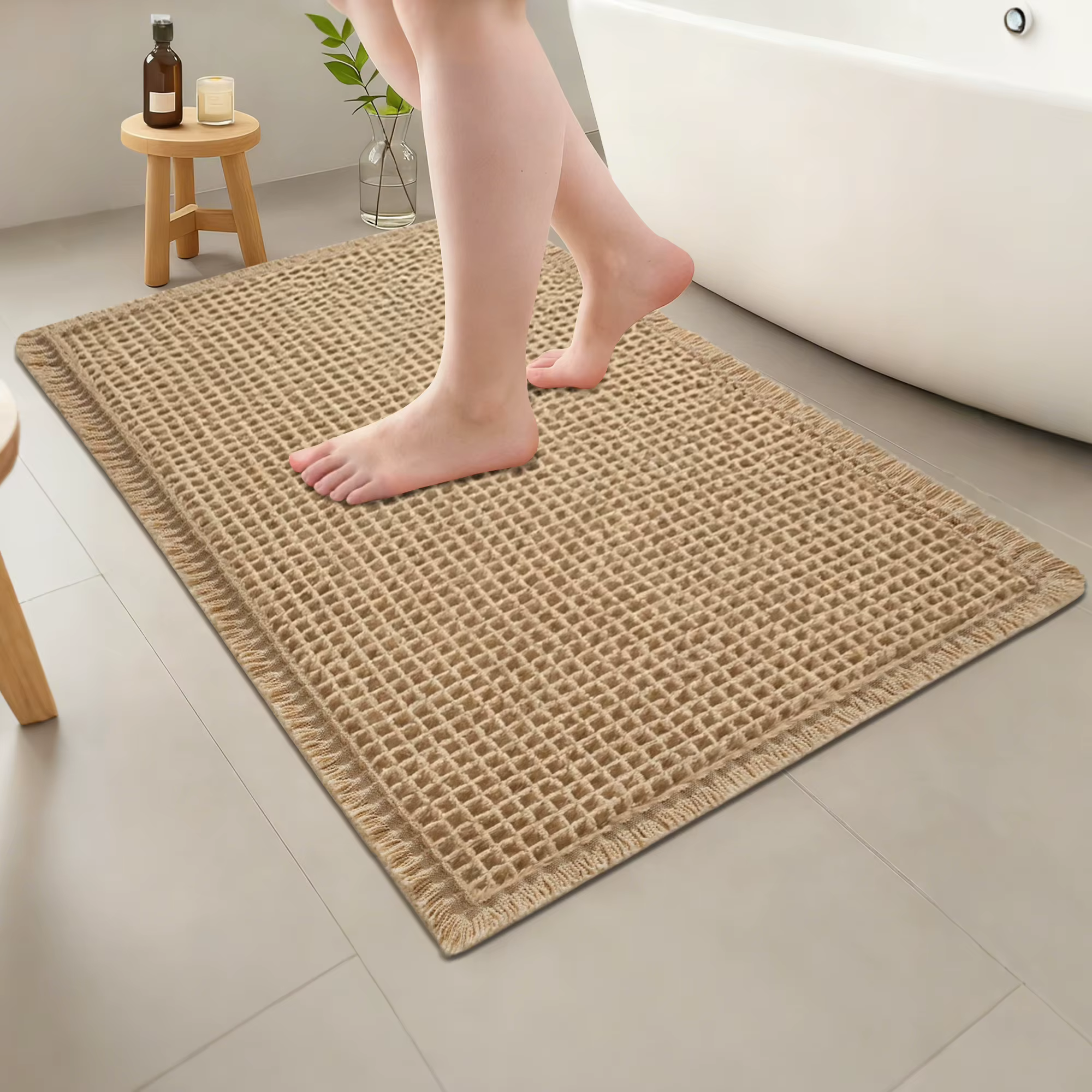 Tapis de bain gaufré Boho, antidérapant, lavable, Super absorbant, à séchage rapide, pour sol, décor