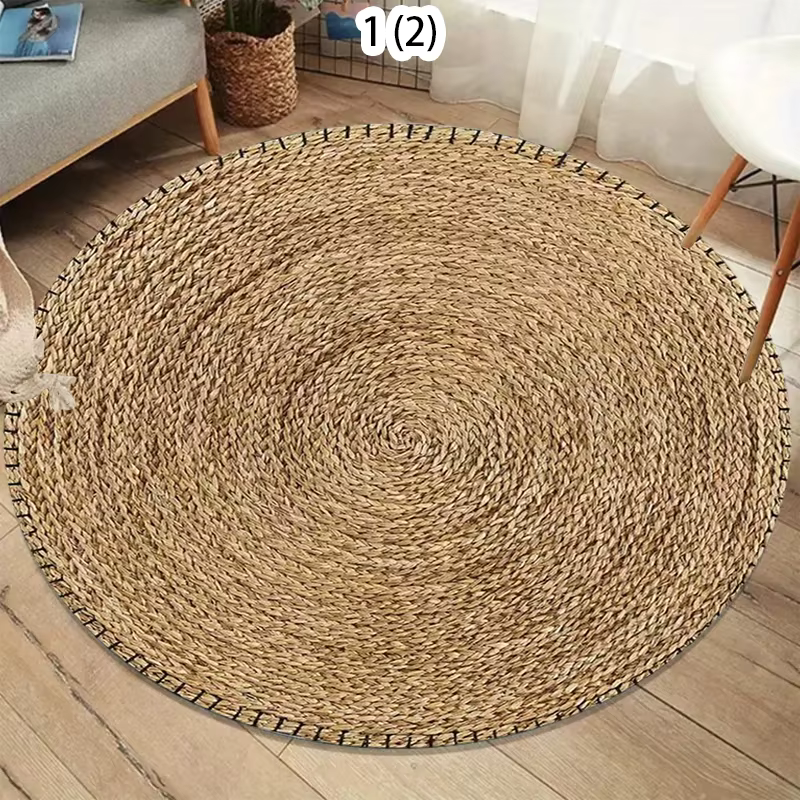 Tapis rond en jute naturel style bohème, tapis circulaire tissé rayé, tapis de sol antidérapant rust